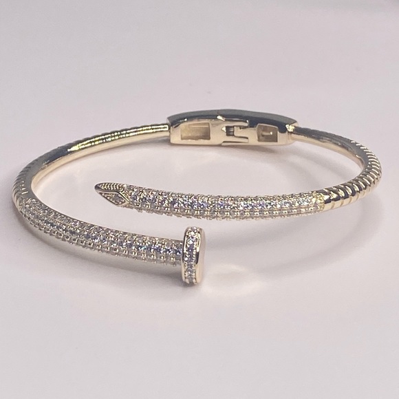 GOLD PAVE CRYSTAL NAIL BANGLE - Picture 3 of 5